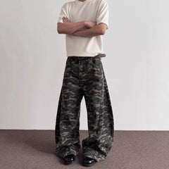 HEARUJOY  -  Men's Camouflage Straight Denim Trousers American Fashion Trend High Street Loose Casual Breathable Niche Summer Men's Bottoms