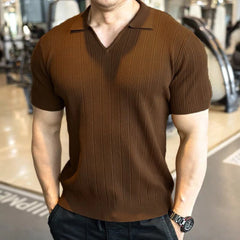 HEARUJOY  -  Summer New Men's Solid Color Knitted Sweater Short-Sleeved T-Shirt Retro Fashion Trend Casual Simple Loose Breathable Men's Tops