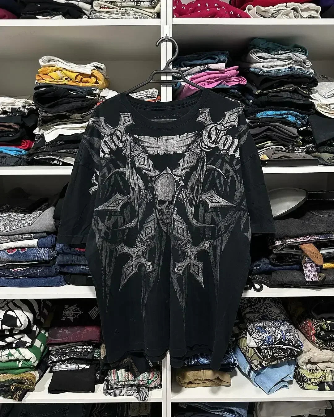 Hearujoy American New Double-Sided Oversized Printed T-shirt Y2K Retro Gothic Pure Cotton Short Sleeve Men Street Hip-Hop Trend Loose Top