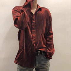 Hearujoy Mens Autumn French Solid Color Gold Velvet  Shirt Comfortable Fashion Trendy High Street Lazy Casual Long-Sleeve Top For Men