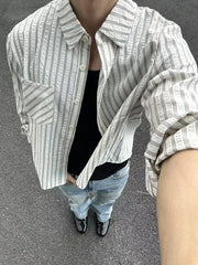 HEARUJOY  -  Spring Fall Casual Mens Striped Printed Shirt Long Sleeve Button-up Turn-down Collar Vintage Shirts Men Daily Leisure Cardigans