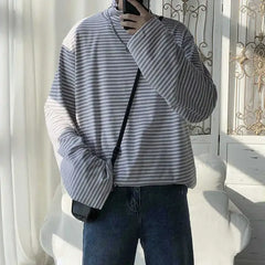 HEARUJOY  -  Turtleneck High Collar T Shirt For Man Striped Top Bulk With Wholesale Men's Clothing Long Sleeve Quotes Full Xl F Pullover