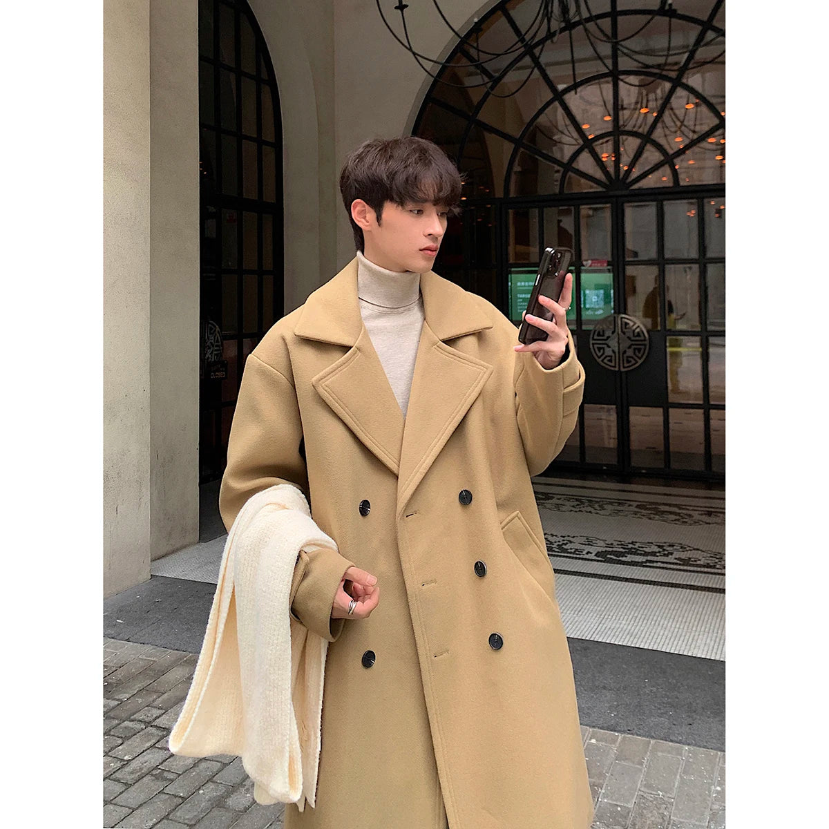 Hearujoy Winter High Quality Woolen Trench Coats Men Korean Style Luxury Male Casual Trenchcoat Men's Streetwear Gray/Khaki/Black