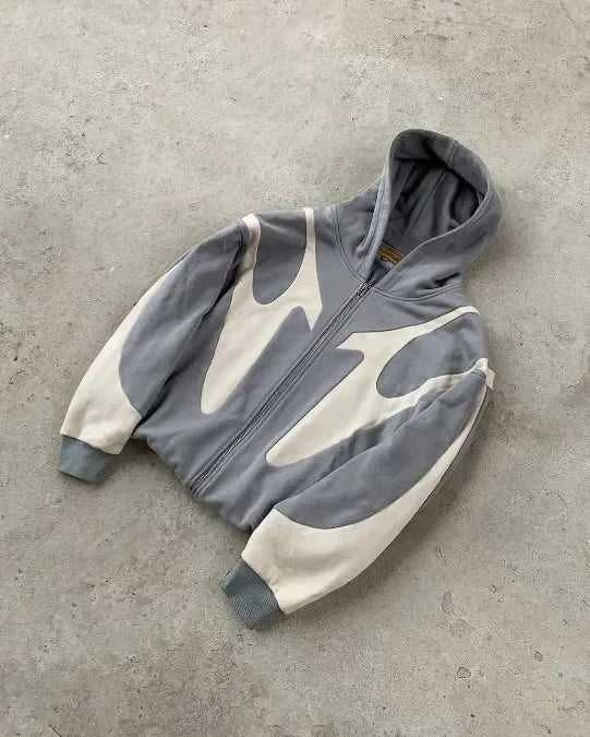 Hearujoy Hip hop punk street wear men zipper hoodie matching color patterned jacket Harajuku Gothic retro trend women sweatshirt