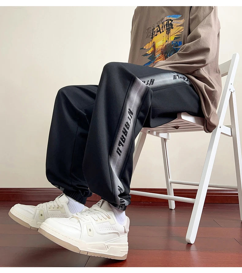 HEARUJOY  -  Side Stripe Joggers Men Trousers Autumn High Street Vibe Korean Wide-leg Trousers Casual Niche Straight-leg Loose Sports Pants