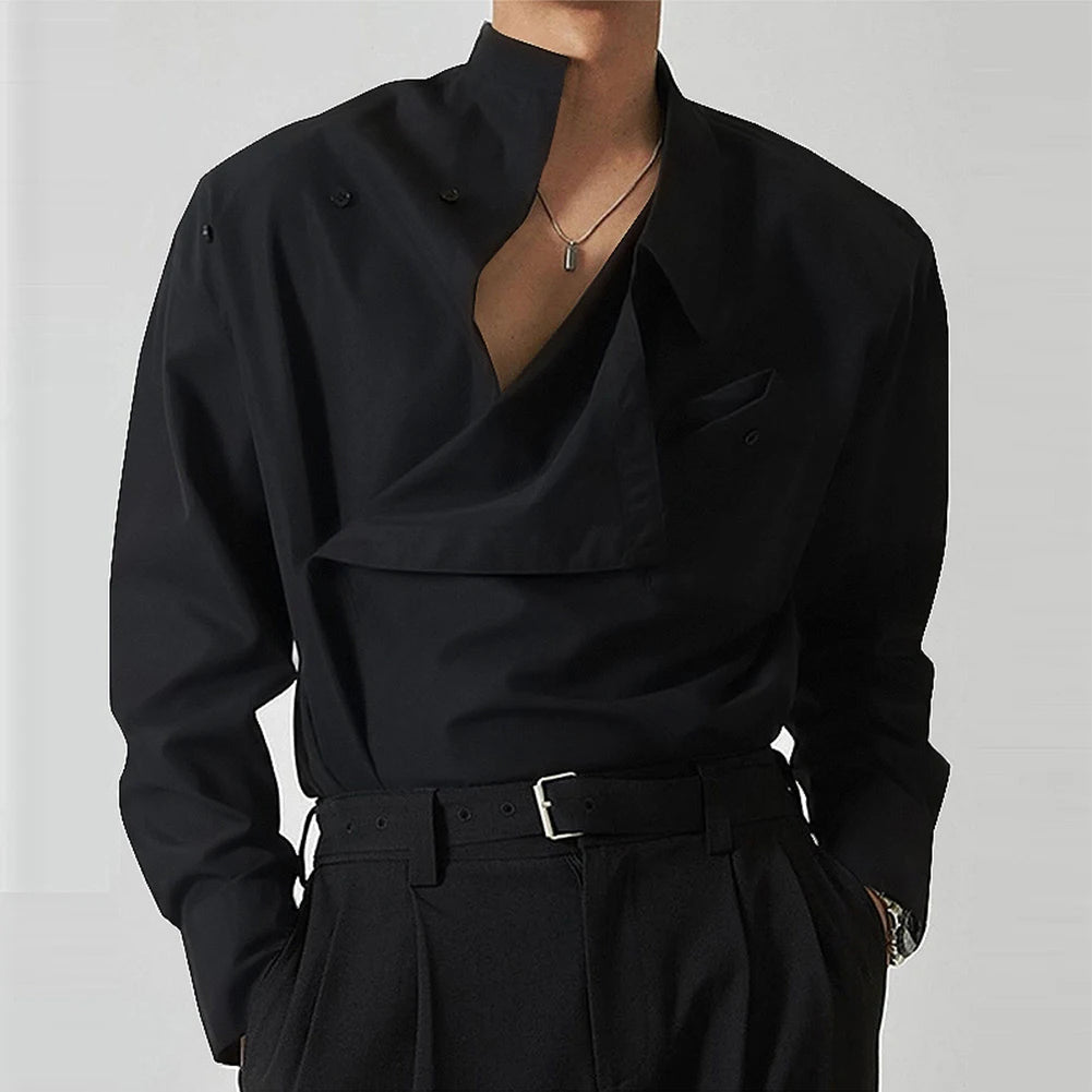 HEARUJOY  -  Casual Outing Casual Wear White Stand Collar Shirt Stand Collar Casual Wear Lapel Neckline Brand New Condition