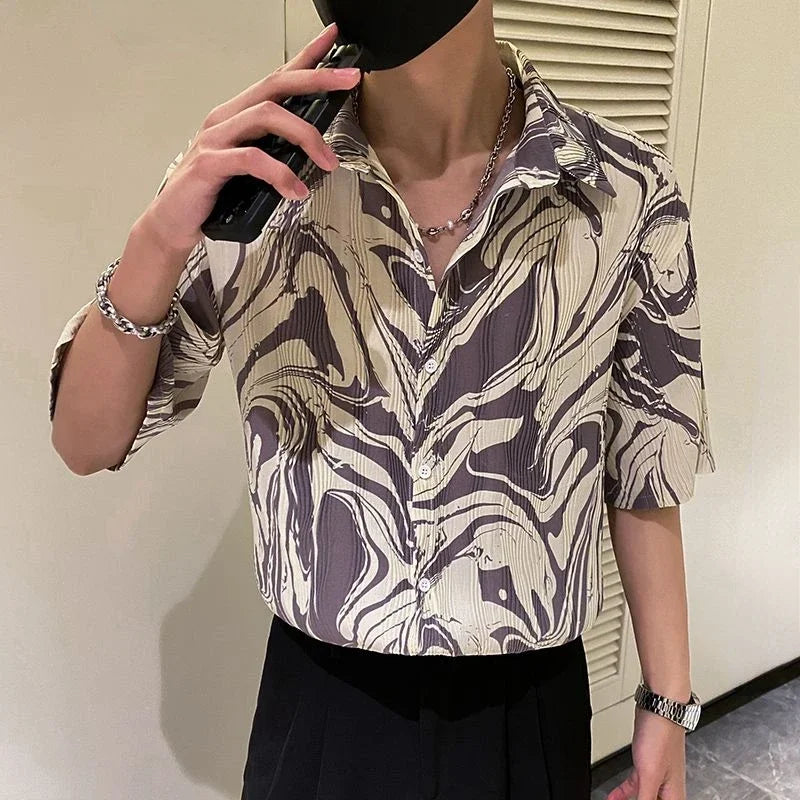 Hearujoy Japanese Summer Ice Silk Flower Shirt for Men Short Sleeve Loose Casual Harajuku Oversized New Thin Hawaiian Shirt Men