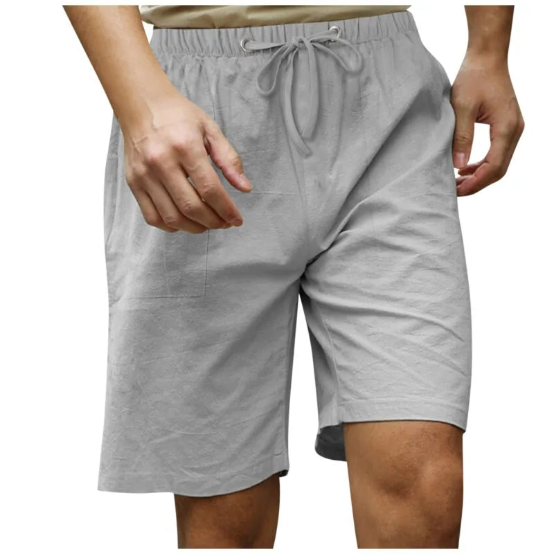 HEARUJOY  -  Summer Men's Cotton and Linen Simple Beach Casual Elastic Waist Shorts