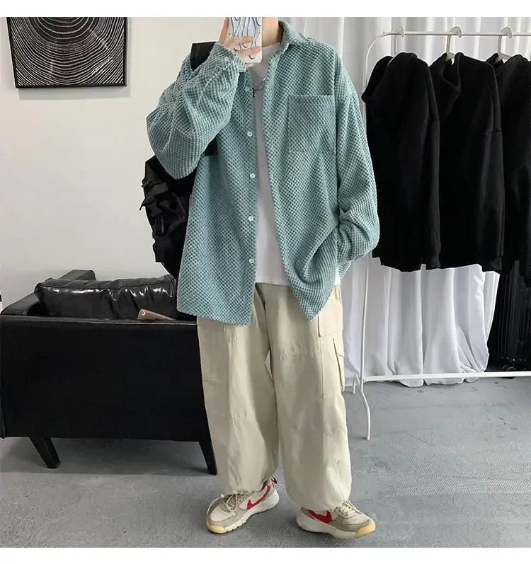 HEARUJOY  -  New Men's Corduroy Shirt Jacket Handsome Long-sleeved Top