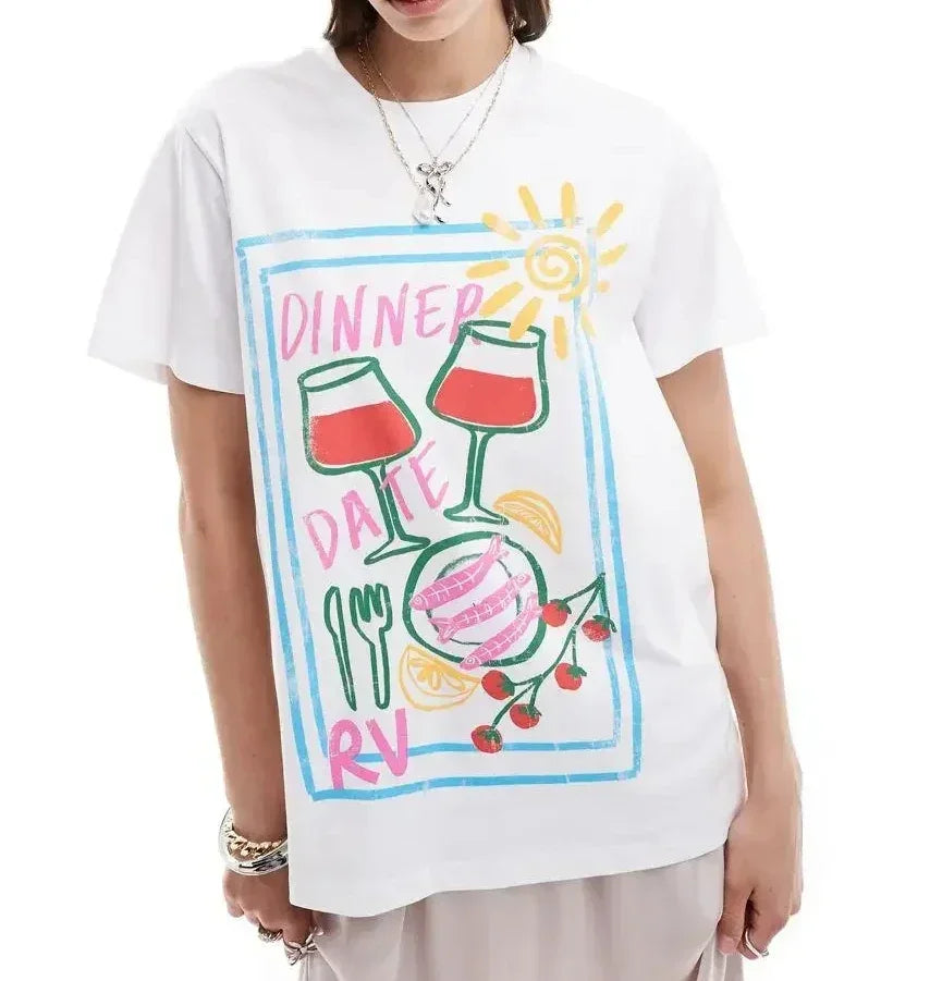 Hearujoy Harajuku Summer Casual Y2k Tops Love Pink Letter Graphic T Shirts Couple Streetwear Oversized Gothic Clothes Goth Women Clothing