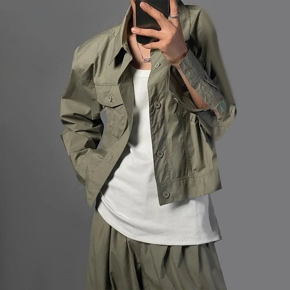 HEARUJOY  -  Mens Suits Casual Commuting Business Short Jacket Trousers Autumn Japanese Simple Solid Color Two-Piece Suit Men'S Clothing