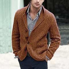 HEARUJOY  -  Men's Early Autumn Lapel Single-breasted Knitted Cardigan, Fashionable and Casual Long-sleeved Sweater Jacket