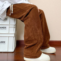 HEARUJOY  -  Autumn Loose Corduroy Pants Men Casual Baggy Pleated Pants Straight Joggers Design Wide Leg Trousers American Sensual Pants Men