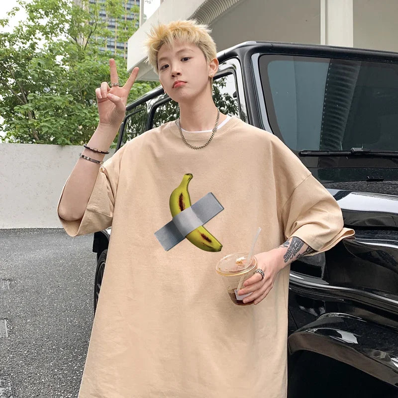 HEARUJOY  -  T Shirt Oversized Cotton For Men White Men's Banana Print T-shirts 5XL Male Casual Wear Summer Tee Shirts Unisex Big Size