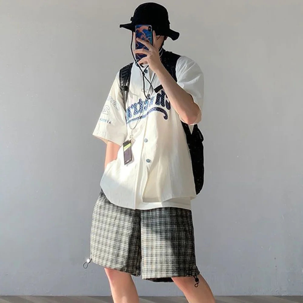 HEARUJOY  -  Men Baseball Shirt Alphabet Number Printed Casual Shirt Summer Streetwear Fashion All-Match Short Sleeve Top Men'S Clothing 2025