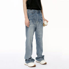Hearujoy Niche Design Male Denim Pants Lightning Crack Casual Bottom Stright Wide Leg Loose Jeans Pockets Trend Summer 9C6389