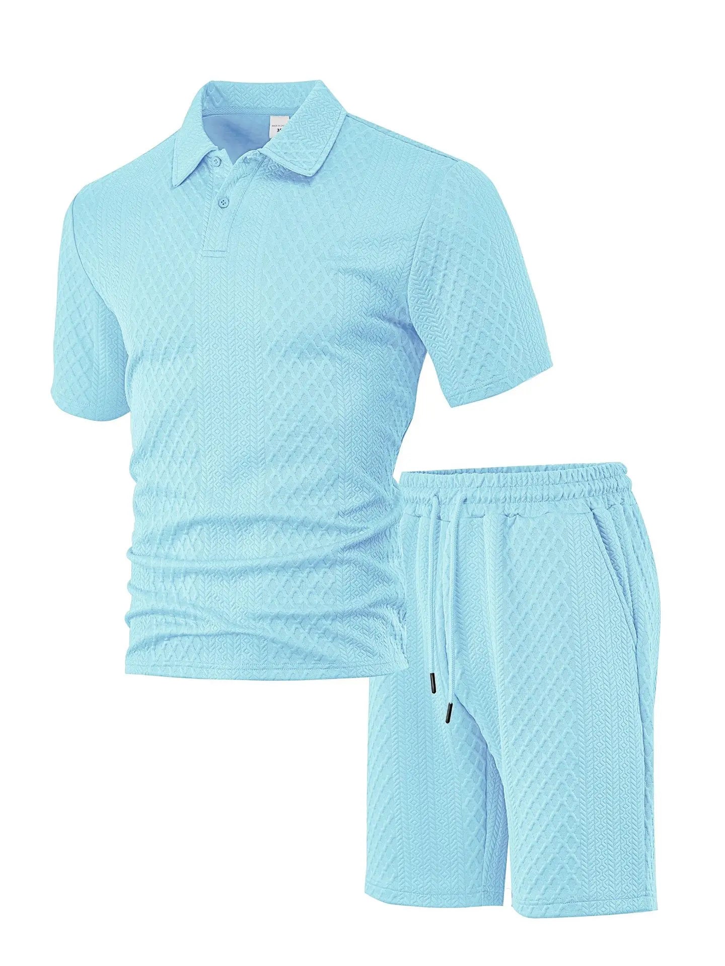 HEARUJOY  -  Men's Summer New Jacquard Casual Sport Thin Lapel POLO Shirt Short-sleeved and Short-shorts Set