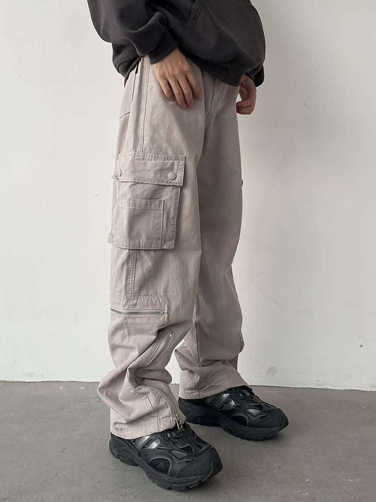 Hearujoy Cargo Pants Men Zipper Oversize Black Wide Leg Trousers Male Loose Casual Pockets Streetwear Hip Hop Safari Style