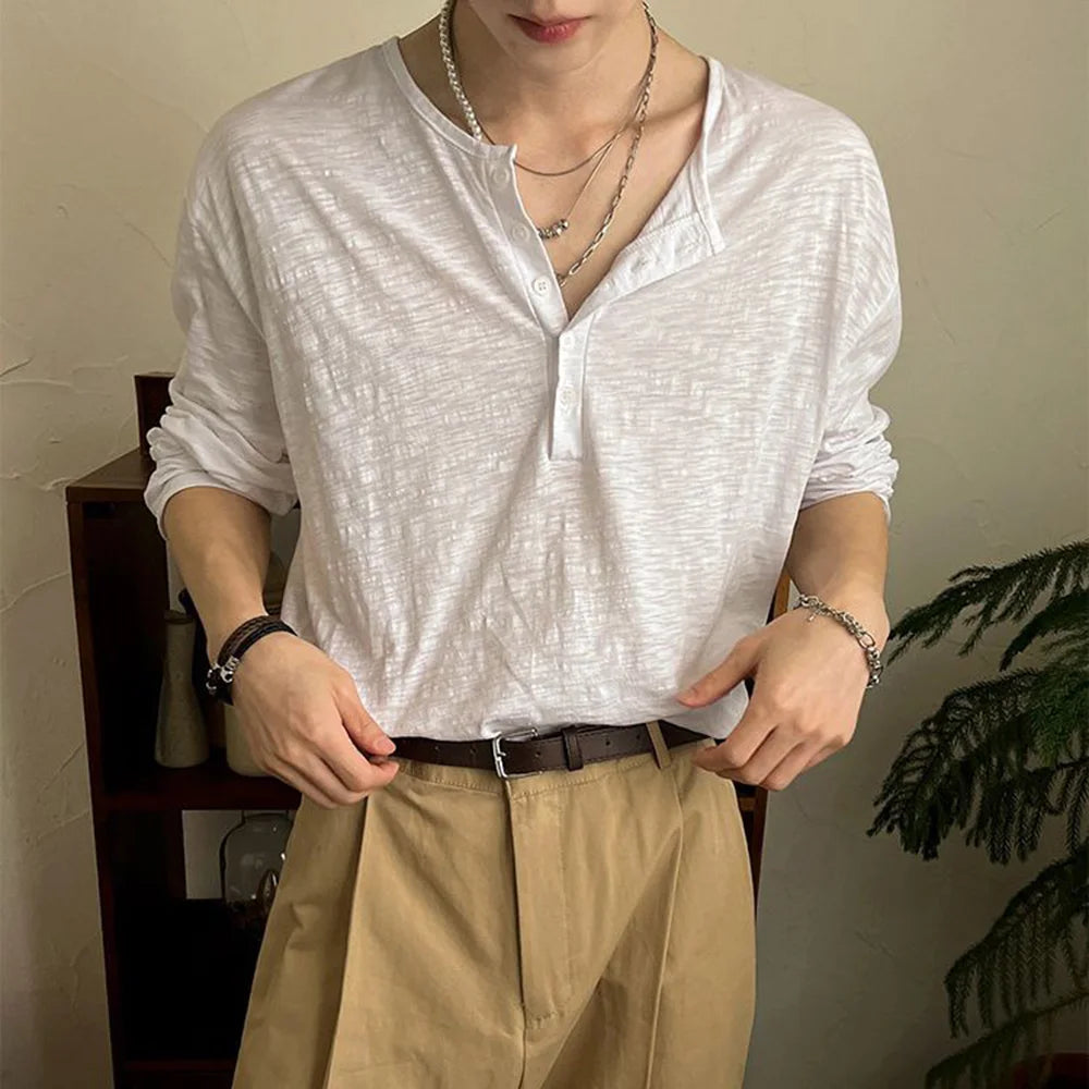 HEARUJOY  -  Mens T-Shirt Cotton Casual Thin T-Shirt Daily Basic Breathable Beach Vacation Camping Long-Sleeve Top Men'S Clothing