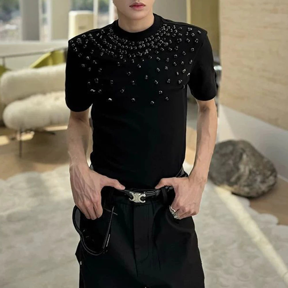 HEARUJOY  -  Y2k Diamond-Studded Slim Casual T-Shirt Genderless Streetwear Fashion Niche All-Match Youth Short-Sleeved Top Unisex