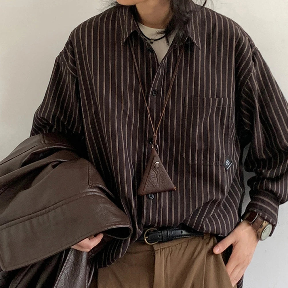 HEARUJOY  -  All Season Casual Shirt Streetwear Shirt Fashion Shirt Striped Shirt Solid Color Pattern Non-elastic Shirt Polyester Fabric