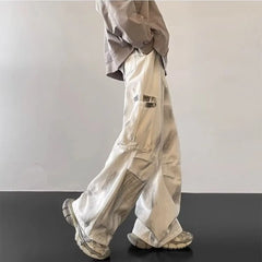 Hearujoy Splash Ink Tie Dye Hanging Work Clothes Jeans for Men and Women Trendy American Hip-hop Loose Straight Leg Pants Instagram Style