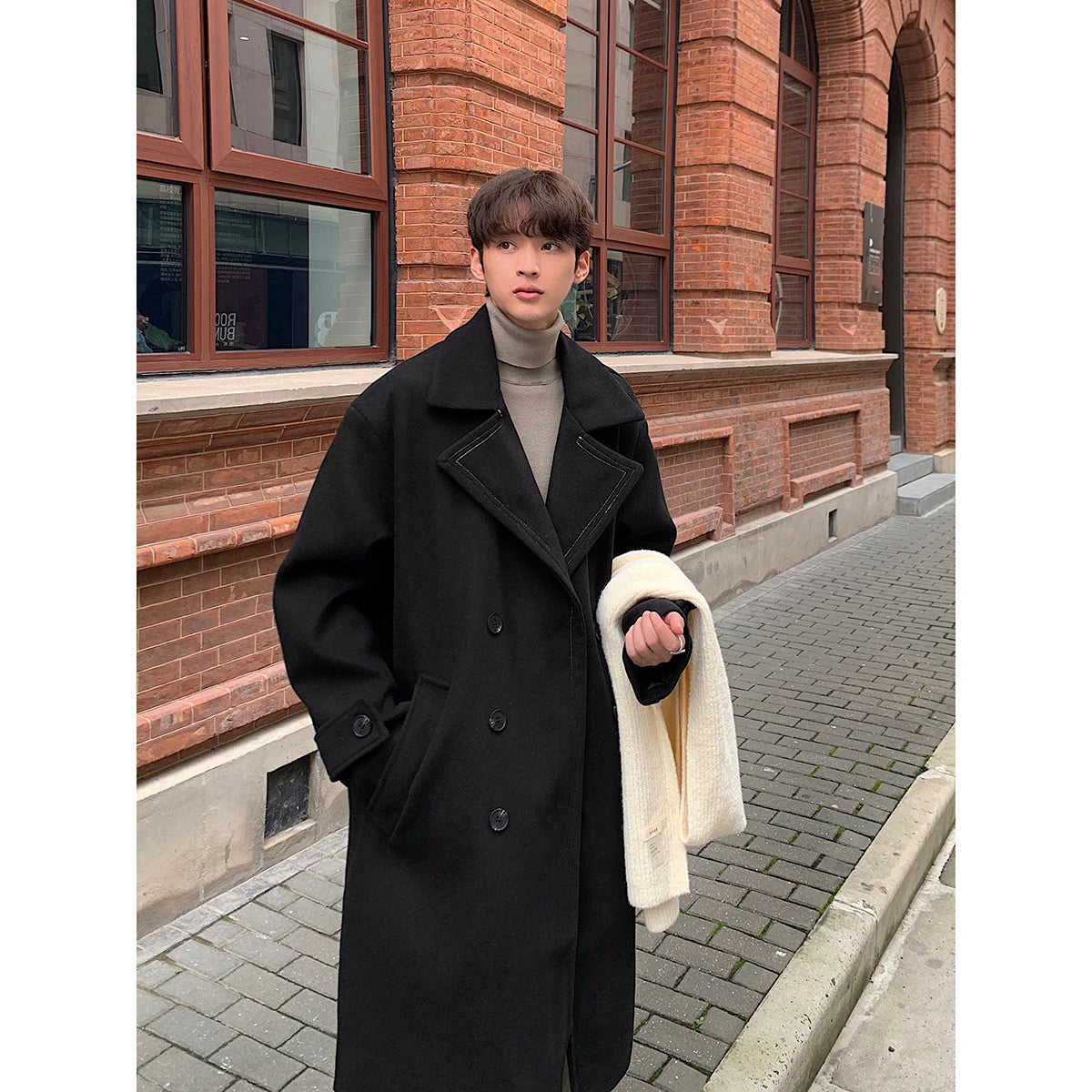 Hearujoy Winter High Quality Woolen Trench Coats Men Korean Style Luxury Male Casual Trenchcoat Men's Streetwear Gray/Khaki/Black