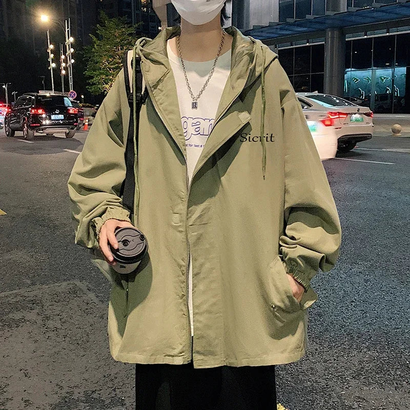 HEARUJOY  -  Men's Oversized Jackets Cotton With Hat Man Letter Print Coat Casual Wear Autumn 5XL Safari Style Jacket For Men Outerwear
