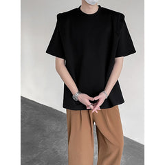 HEARUJOY  -  Summer Shoulder Pad T Shirt Men Fashion Black White Short Sleeved T-shirt Men Streetwear Korean Loose Casual T Shirt Mens Top
