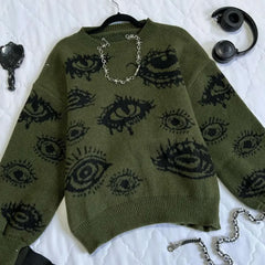 Hearujoy Gothic Punk Oversized Eye Pattern Sweaters for Men and Women Autumn and Winter Thickened Sweatshirts Knitted Sweater Streetwear