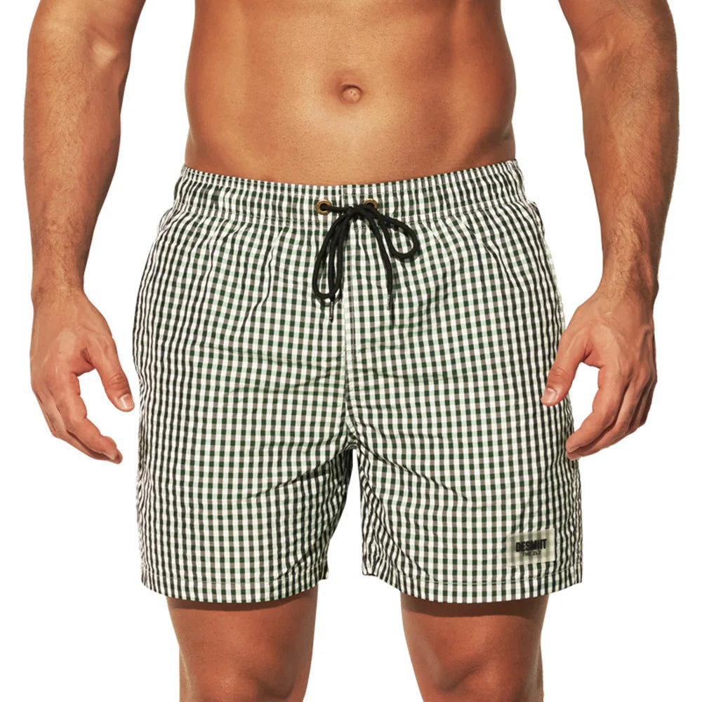 HEARUJOY  -  Mens Swimming Trunks Plaid Lined Beach Vacation Casual Shorts Summer Fashion Quick-Drying Breath Pants Men'S Clothing 2025 New