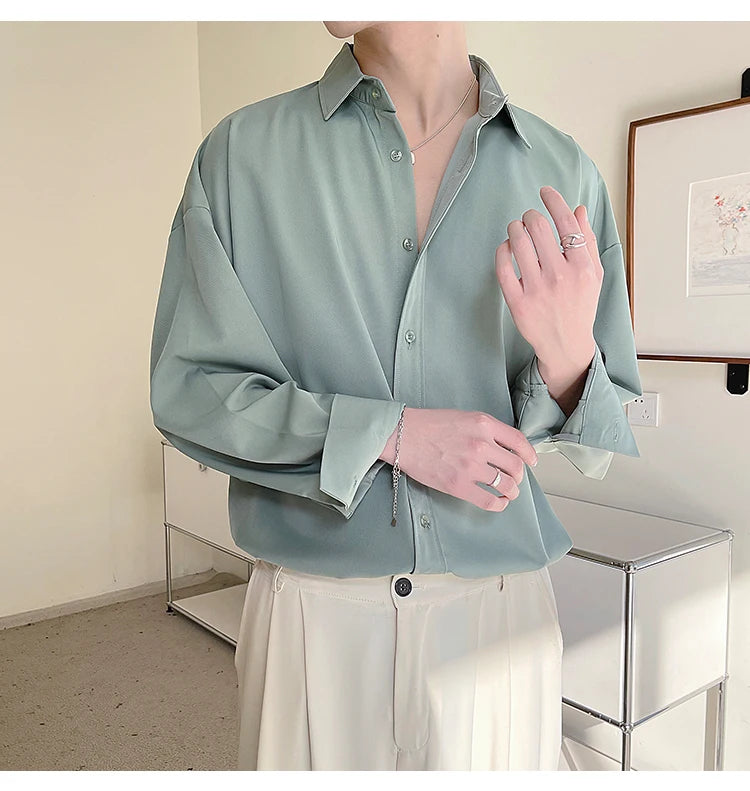 HEARUJOY  -  Long Sleeved Shirt Men Oversized Fashion Social Mens Dress Shirt Korean Loose Ice Silk White Shirt Mens Office Formal Shirts