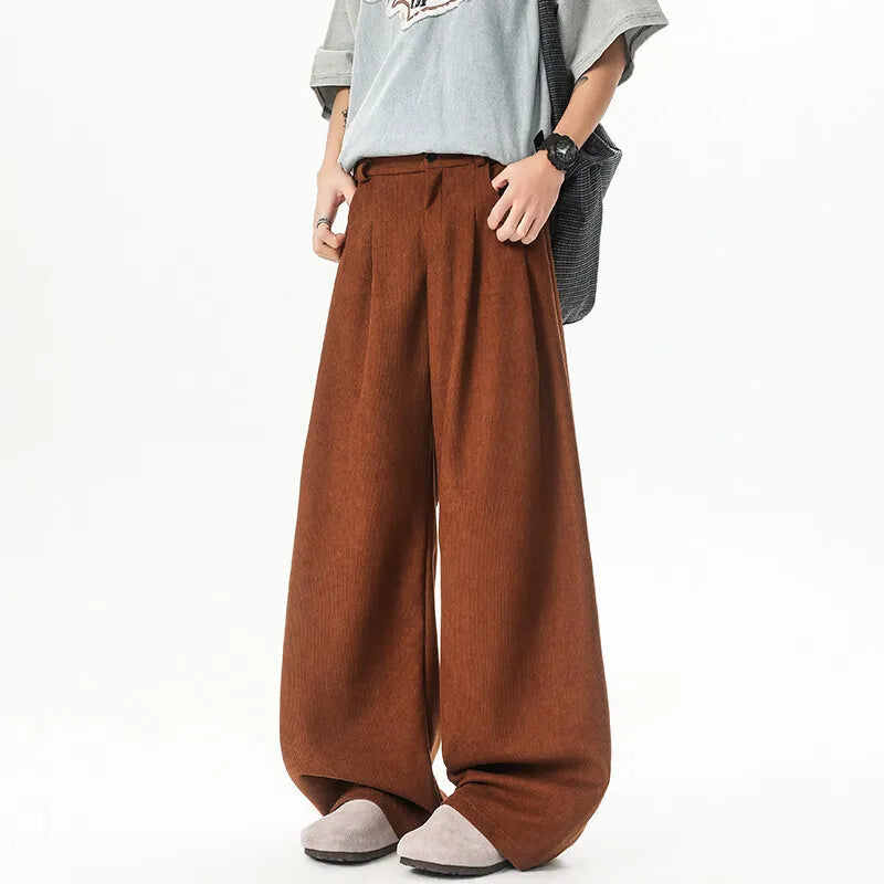 HEARUJOY  -  Corduroy Pants Men Oversized Fashion Black Casual Wide Leg Pants Men Streetwear Korean Loose Corduroy Suit Pants Mens Trousers