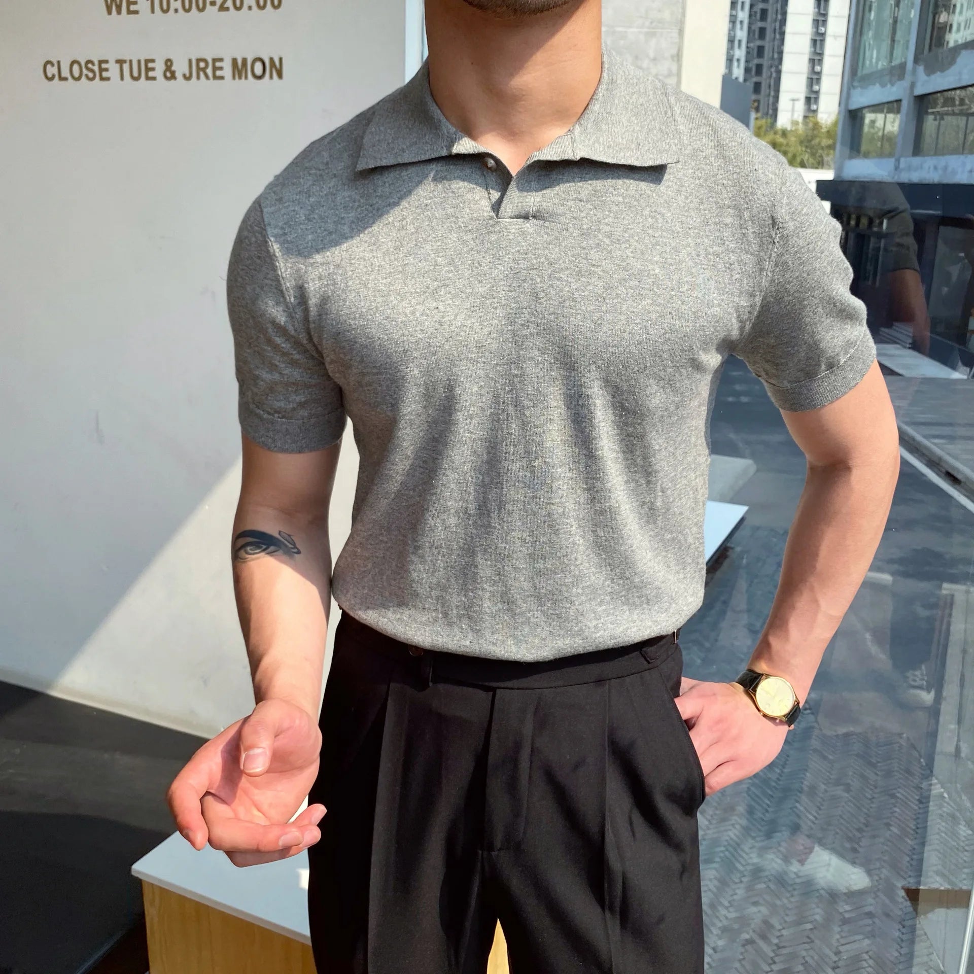 HEARUJOY  -  Summer Cotton Men Polo Shirt Business Casual Turn-down Collar Button-up Tees Fashion Flocking Tshirts Top Lce Silk Fabric Blouse