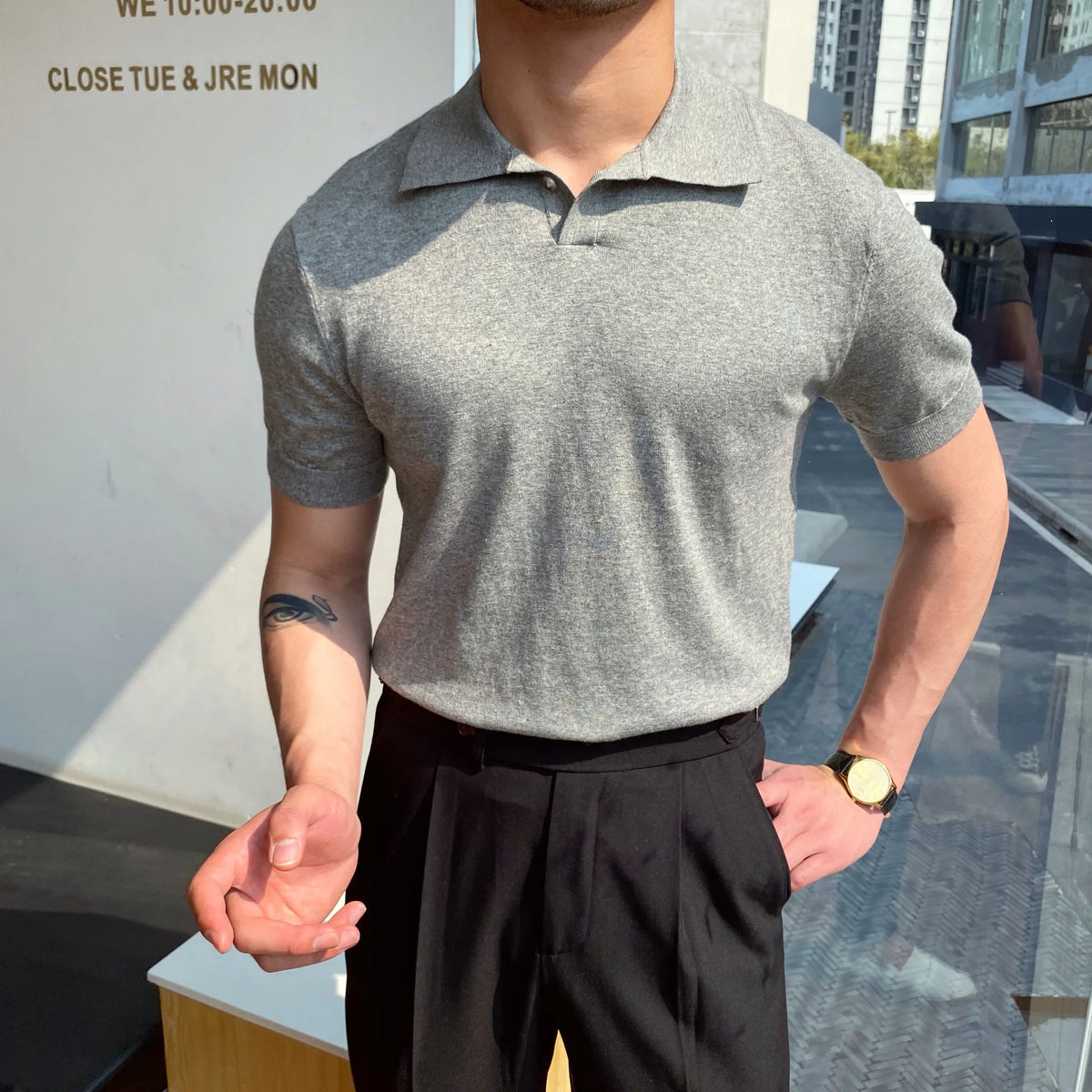 HEARUJOY  -  Summer Cotton Men Polo Shirt Business Casual Turn-down Collar Button-up Tees Fashion Flocking Tshirts Top Lce Silk Fabric Blouse
