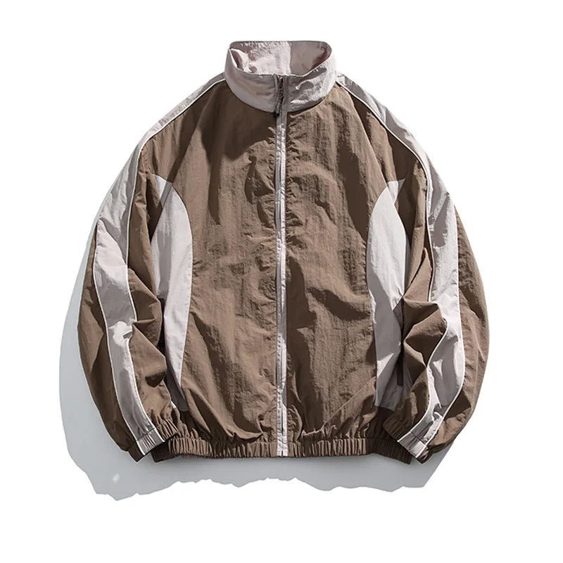 HEARUJOY  -  Japanese Retro Youth Streetwear Jacket - Men's Color-Blocked Stand Collar Waterproof Windbreaker Urban Outdoor Functional Jacket