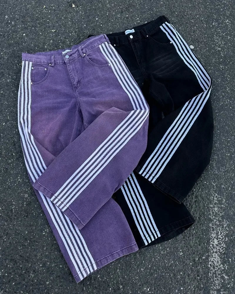 Hearujoy Y2k Hip hop High street striped straight leg men jeans Punk Harajuku street wear couple high-waisted jeans casual loose pants