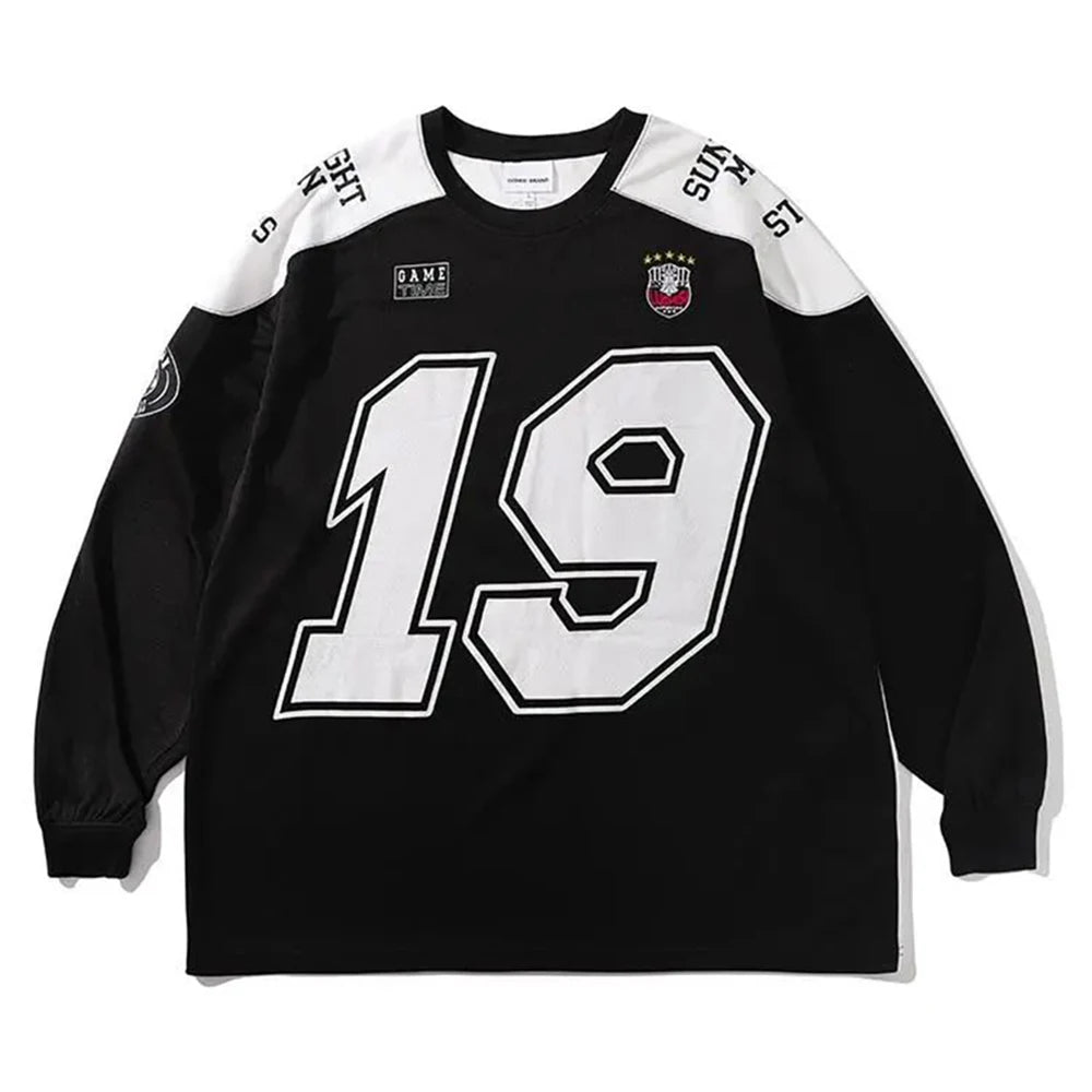 Hearujoy Spring Autumn Casual Long-Sleeved Tops Fashionable Retro Printed Y2k Street Hip-Hop American Loose Quick-Drying Sportswear