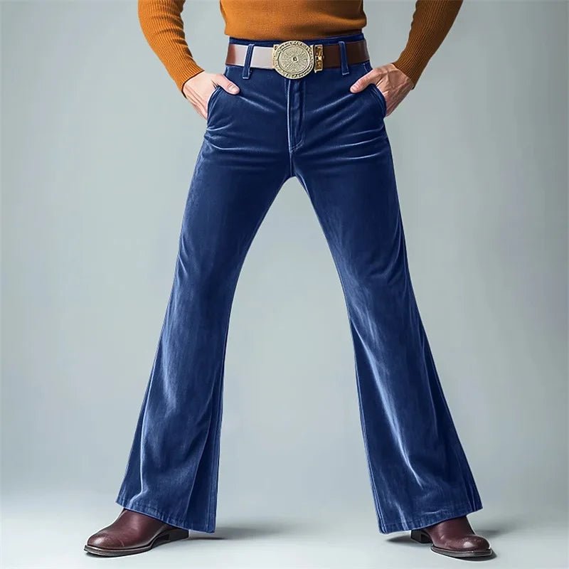 HEARUJOY  -  Spring Autumn Vintage Casual Velvet Flared Pants Men High Street Trendy Suit Trousers Vintage Comfortable Vacation Trousers