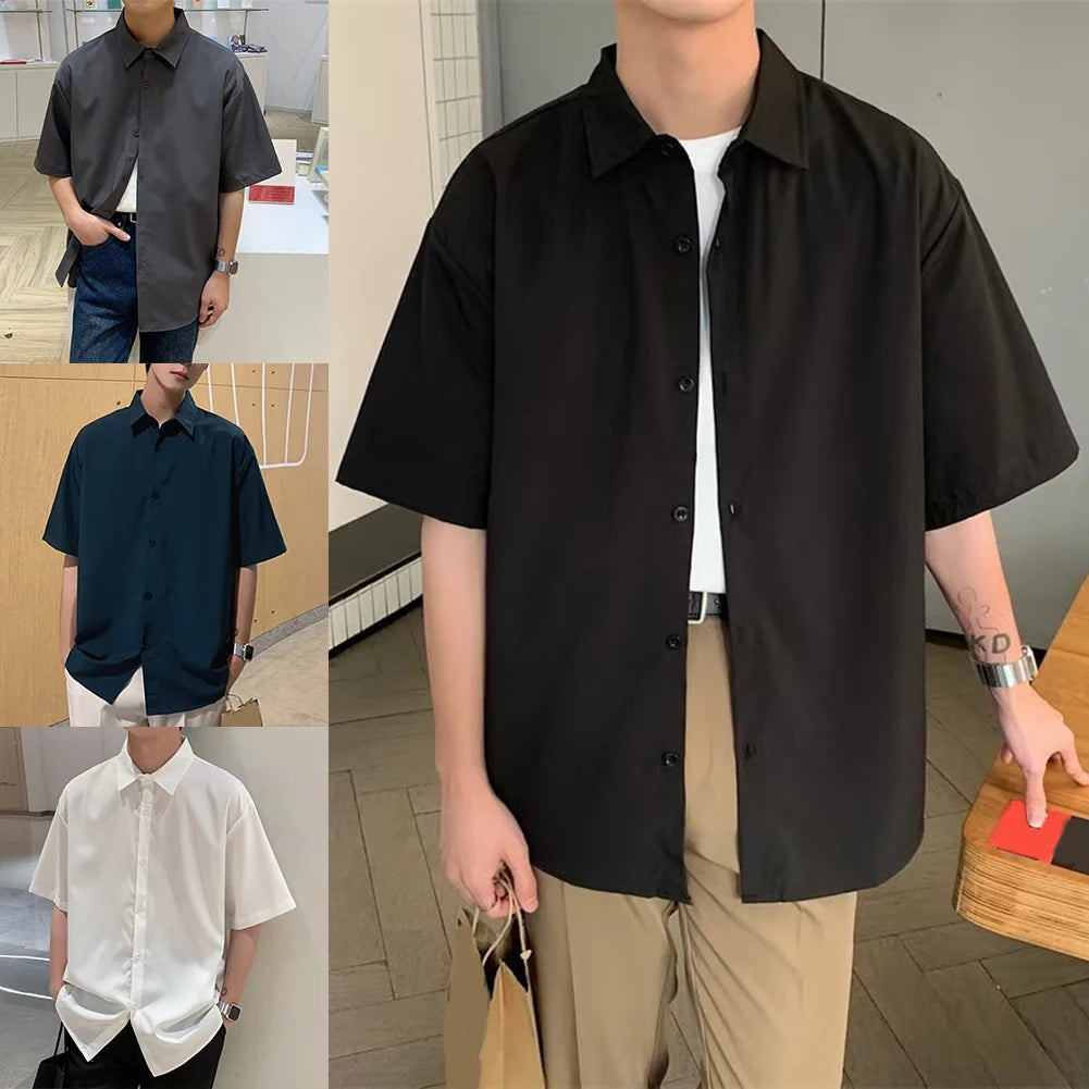 HEARUJOY  -  Draped Fashion Top L M Mens Short Sleeve Shirt Suitable For Vacation Brand New Condition Lapel Neckline Vacation Attire