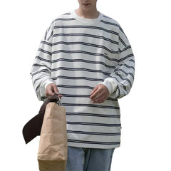 HEARUJOY  -  Casual Stripe Top Korean Style T-shirt Stripe Pattern Brand New Condition For Casual Wear Men Korean Style T-shirt