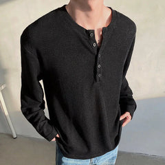 HEARUJOY  -  Spring Long Sleeved T-shirt Men Fashion Black Gray Casual T Shirt Men Streetwear Korean Loose Round Neck T Shirt Mens Top M-3XL