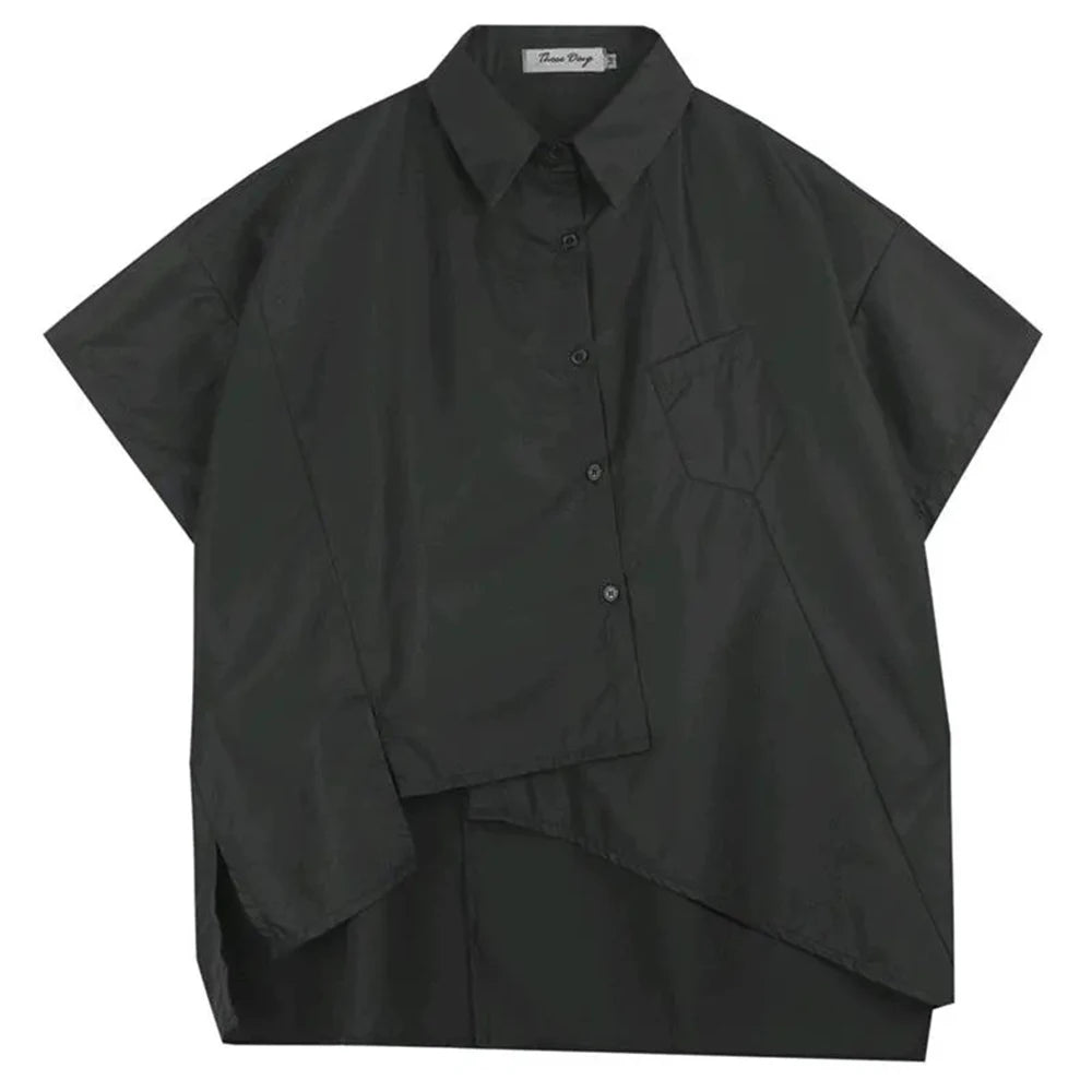 HEARUJOY  -  Mens Shirt Irregular Five-Point Sleeves Dark Casual Shirt Streetwear Fashion Y2k Splicing Short-Sleeved Top Men'S Clothing