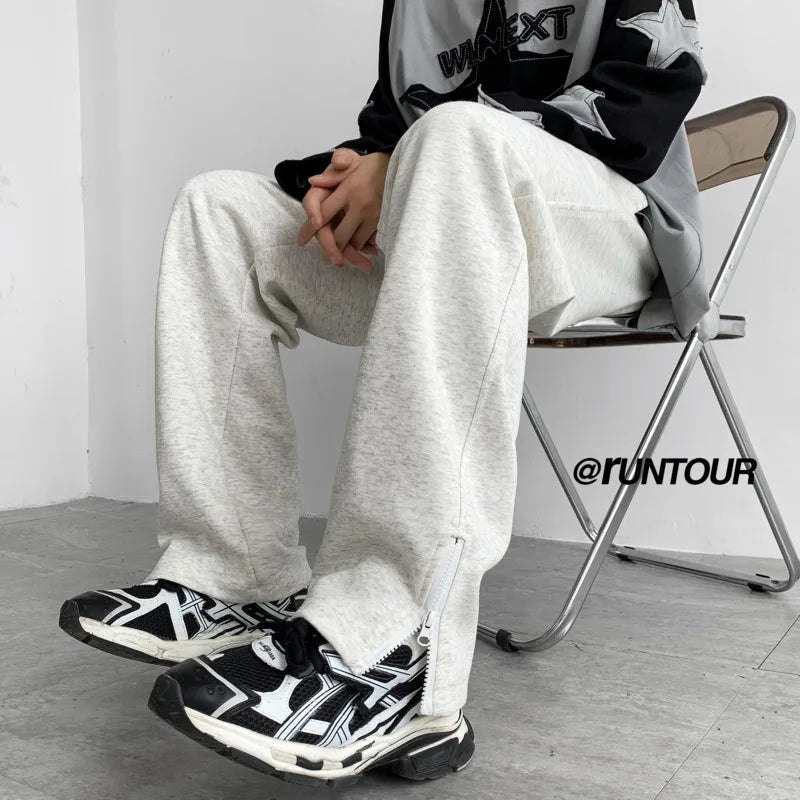 HEARUJOY  -  Black Casual Pants Men Sweatpants Oversized Wide Leg Pants Men Streetwear Loose Grey Straight Sports Pants Mens Joggers Trousers