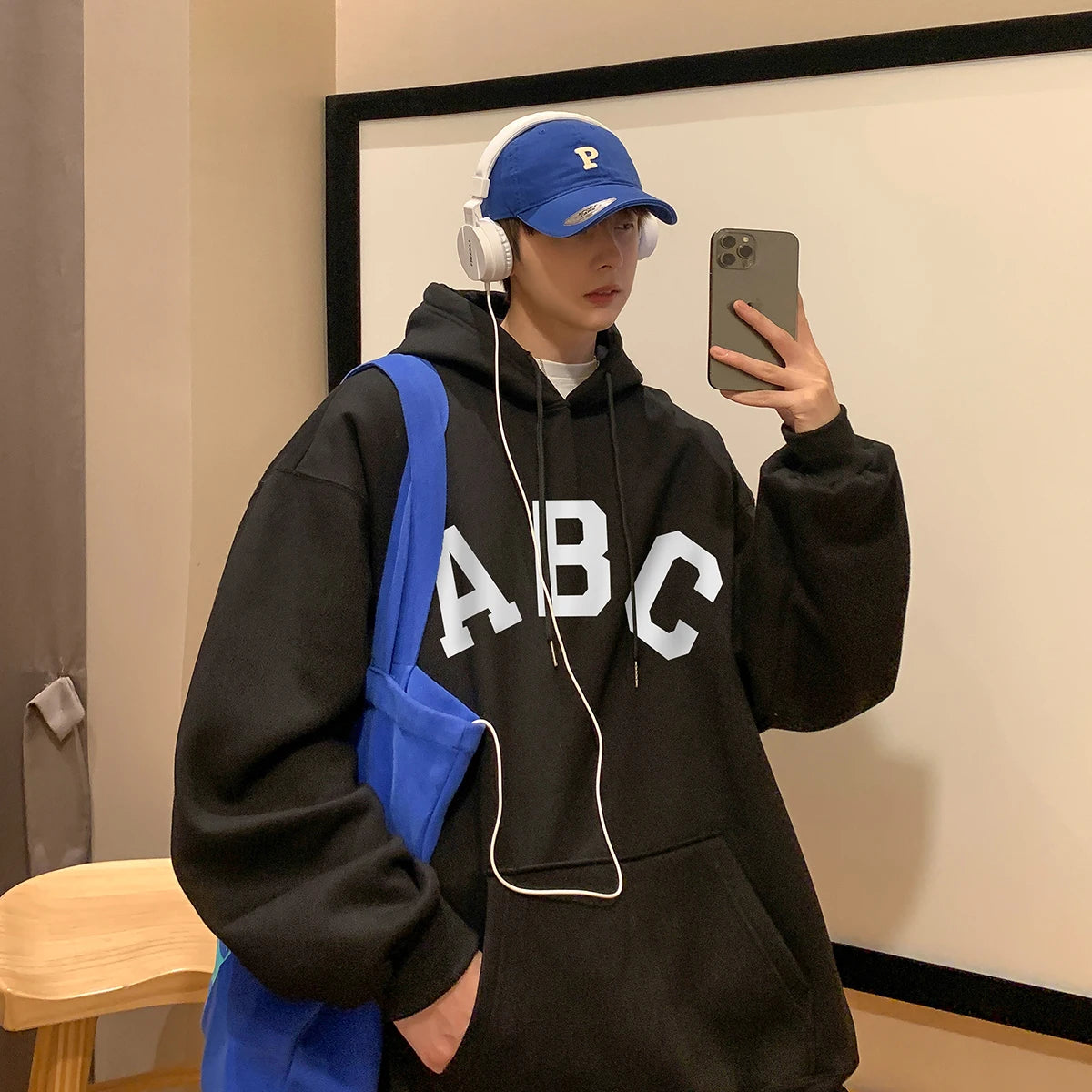 Hearujoy ABC Letter Print Men's Hoodies Korean Fashion Harajuku Oversized Pullover Hip Hop Long Sleeve Hooded Sweatshirts Streetwear