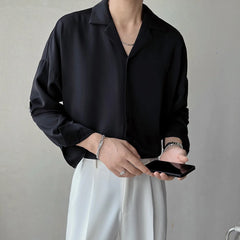 HEARUJOY  -  Casual Drape Shirt Trendy Button Up For Everyday Wear Casual Drape Shirt For Men All Seasons Wear Daily Use Apparel