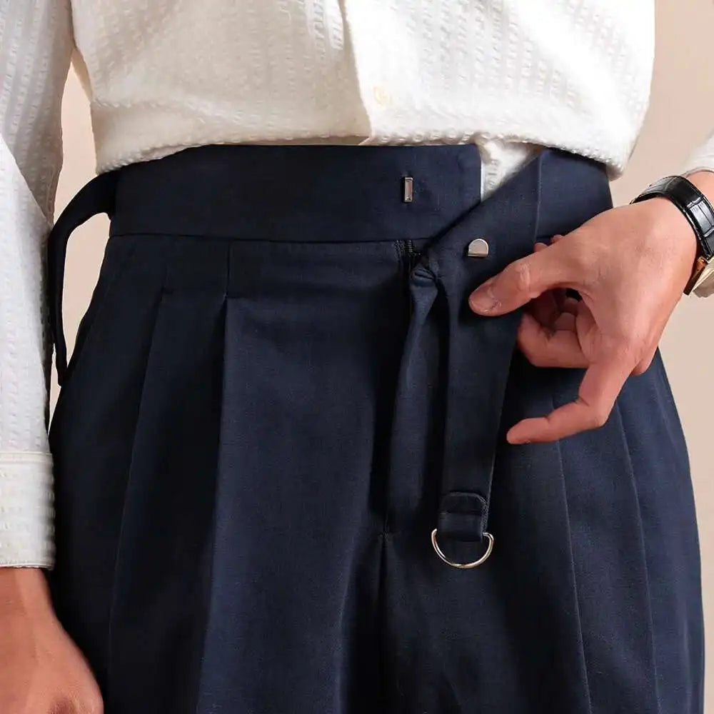 HEARUJOY  -  Pure Cotton Casual Pant Men Double Pleated High Waisted Breathable Trousers Business Casual Formal Pants Men Social Trousers