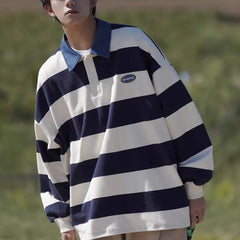 HEARUJOY  -  Fashion Retro Casual Sweatshirt Fashion Long Sleeve Casual 2XL Men Striped Sweatshirt Comfortable Fit Fashion Vintage Design
