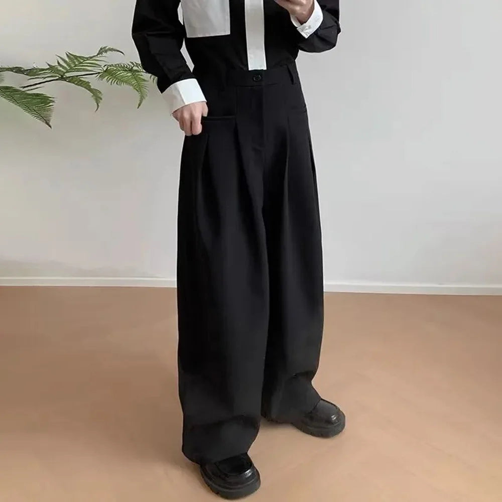 HEARUJOY  -  Mens Suit Trousers Pocket Casual Wide Leg Pants Summer Office Business All-Match Elegant British Straight Pants Men'S Clothing