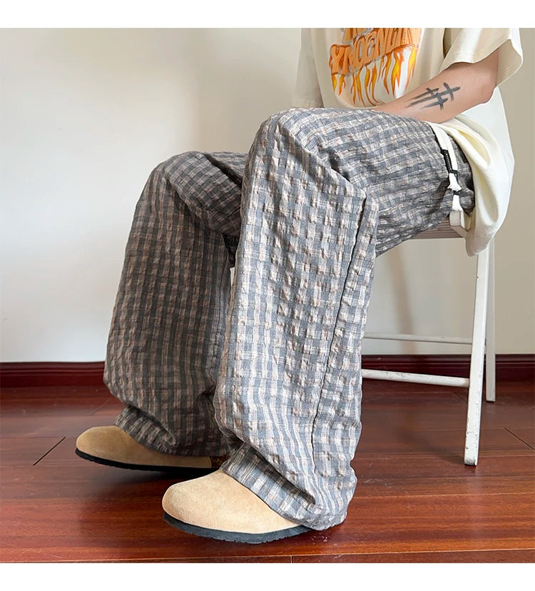 HEARUJOY  -  American Men Thin Pants for Men 2025  Summer plaid  Sweatpants Straight Loose Sports Casual Trousers